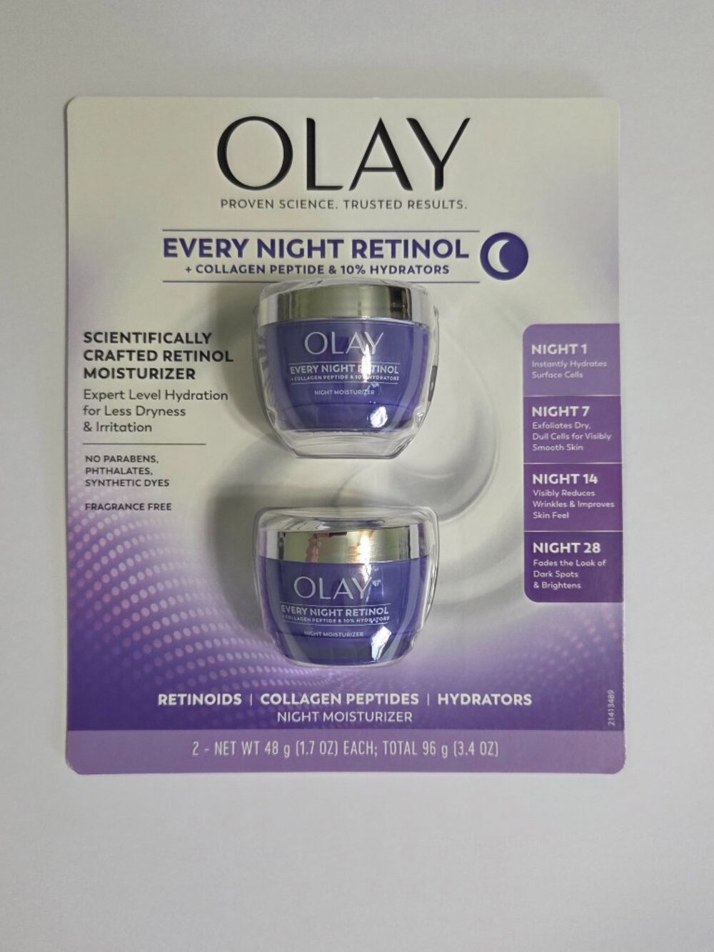 Olay Every Night Retinol + Collagen Peptide Night Moisturizer 2-Pack NWT